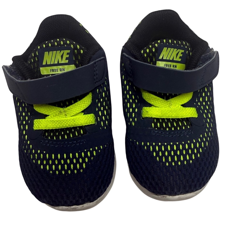 Nike Free RN Toddler Boys Running Shoes Navy Volt Yellow 833992-403 Size 4C